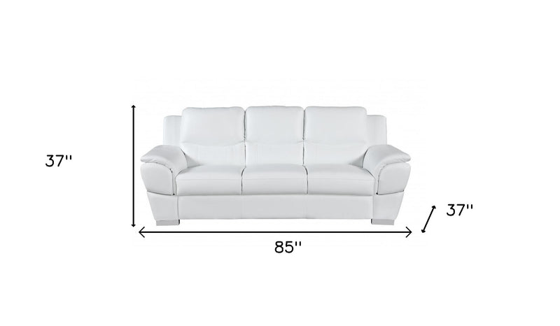 85" White Genuine Leather Sofa - Living Room