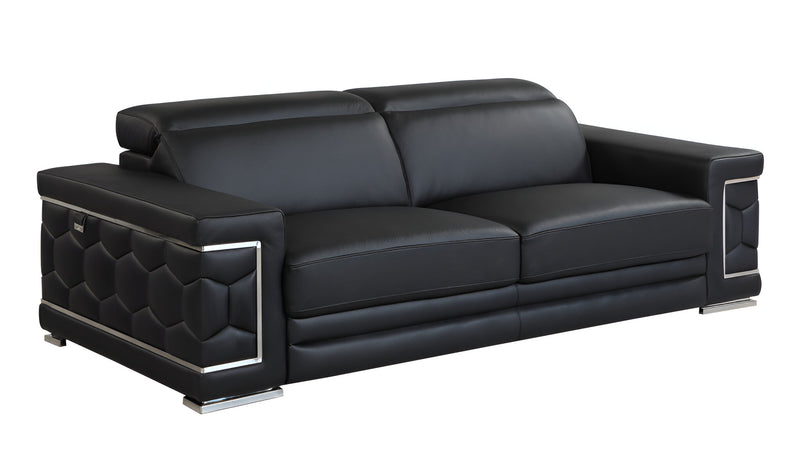 89" Black Italian Leather Sofa With Silver Legs - Living Room