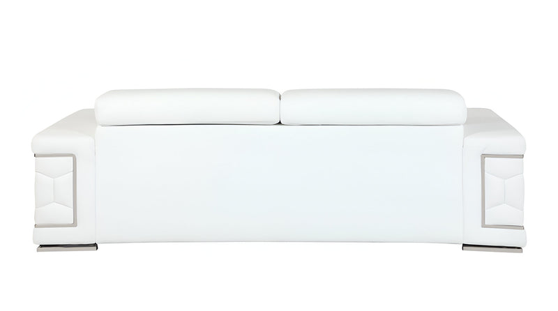 89" White Italian Leather Sofa With Silver Legs - Living Room