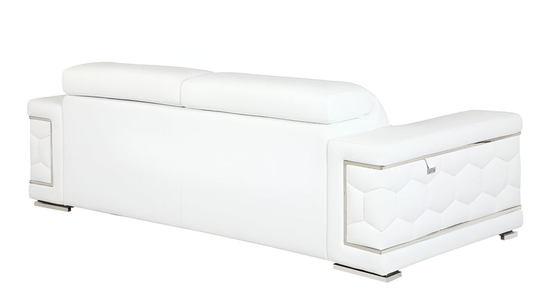 89" White Italian Leather Sofa With Silver Legs - Living Room