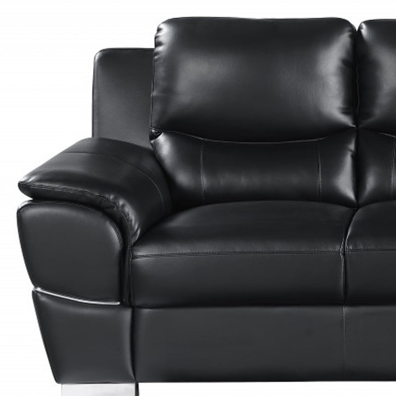 85" Black Genuine Leather Sofa - Living Room