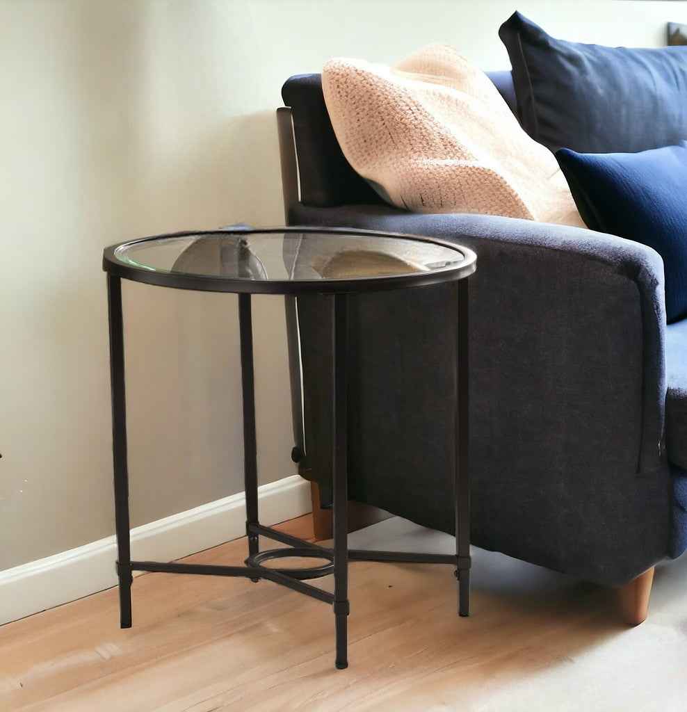 25" Black And Clear Glass Oval End Table