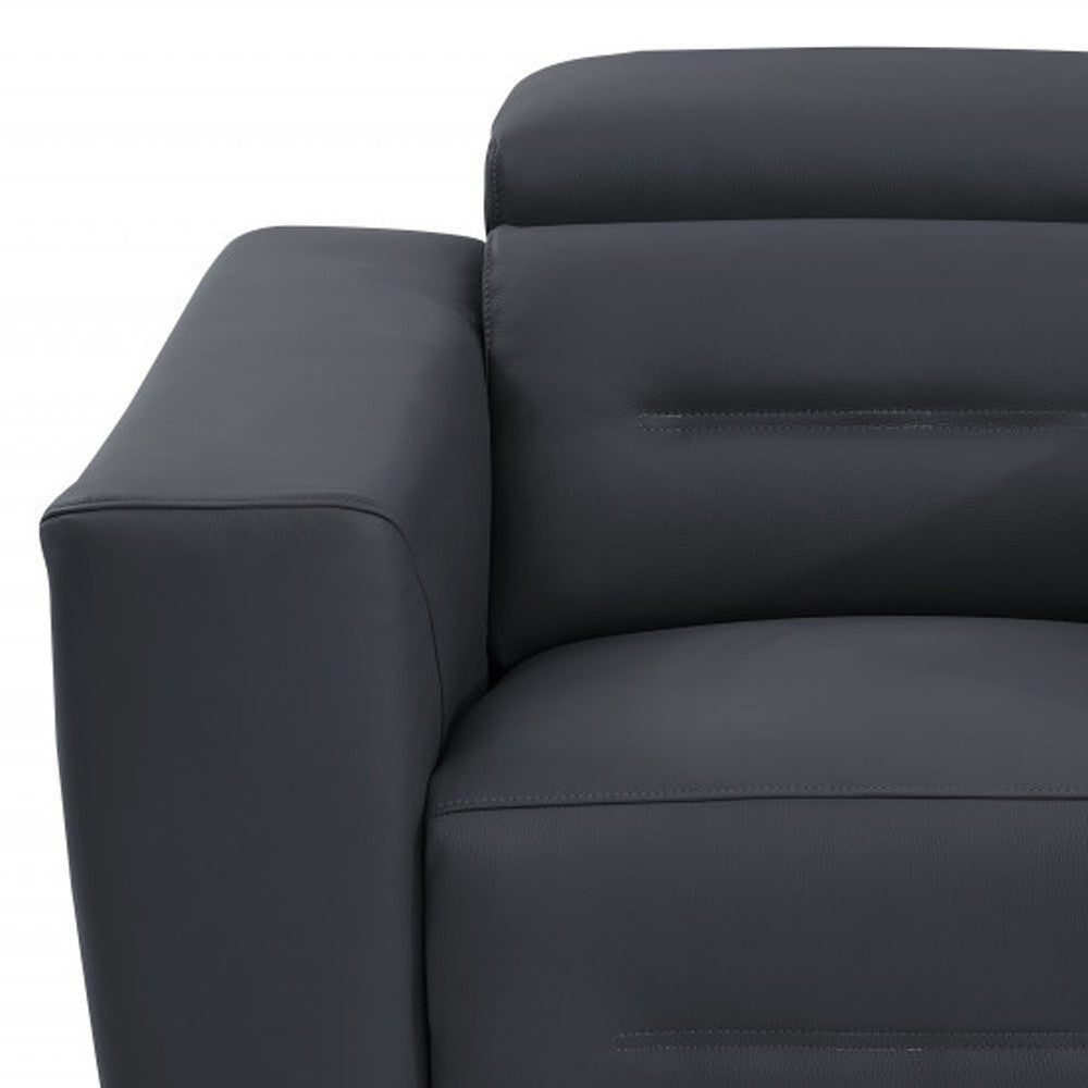 41" Dark Gray Italian Leather Power Recliner Chair - Living Room