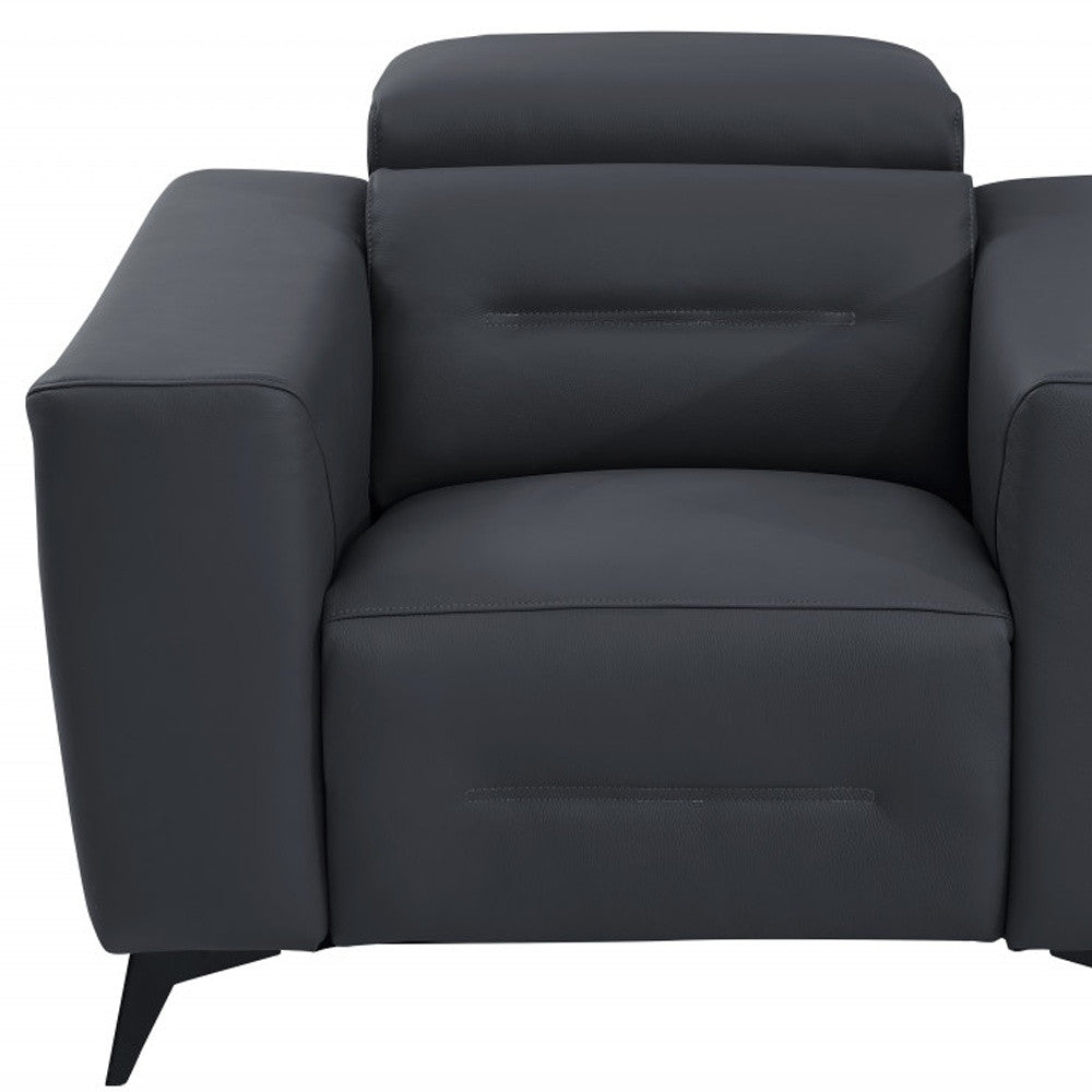 41" Dark Gray Italian Leather Power Recliner Chair - Living Room