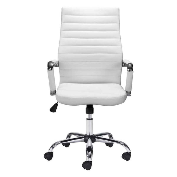 White and Silver Adjustable Swivel Faux Leather Rolling Conference Office Chair Default Title