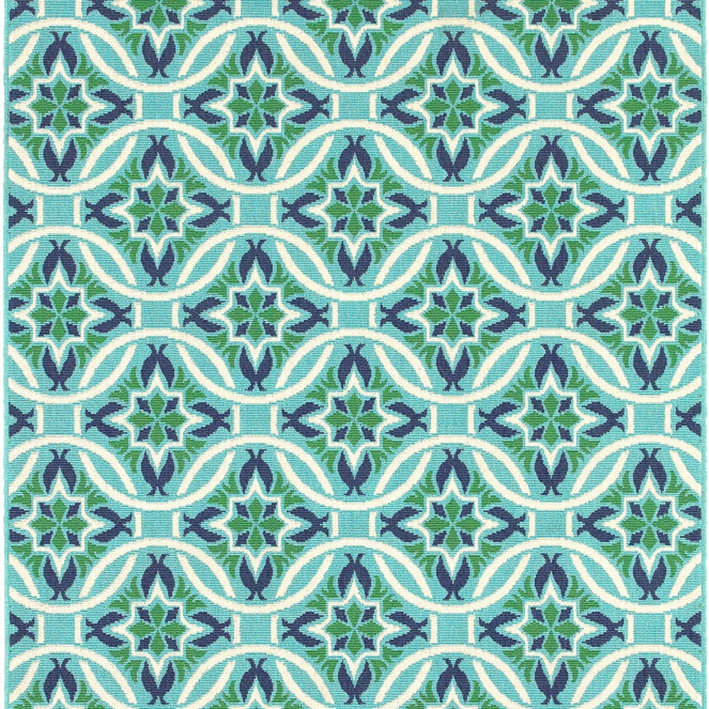 2' X 3' Blue and Green Geometric Stain Resistant Indoor Outdoor Area Rug - Outdoor