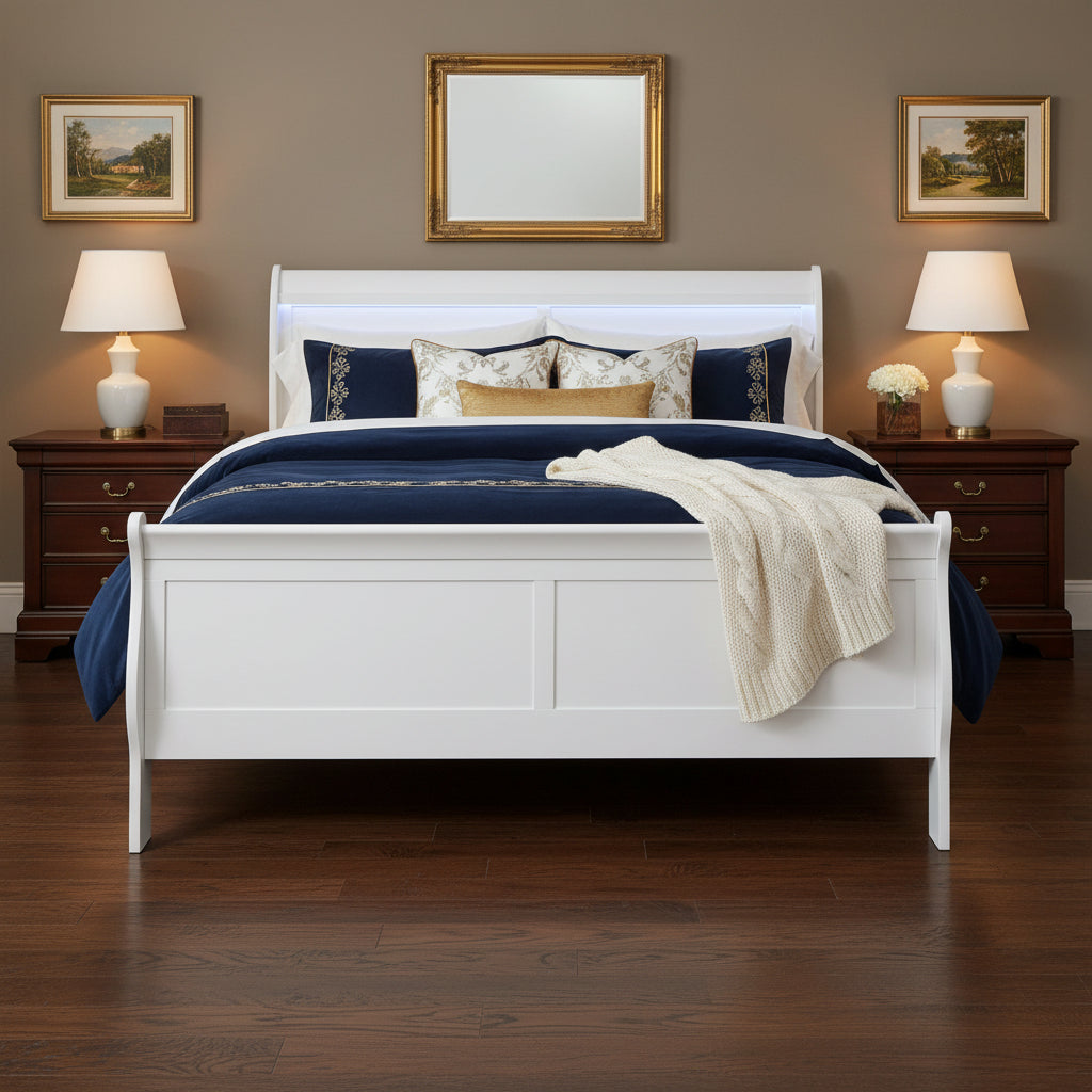White Carved Geometric Wood King Bed Frame - Bed & Bath