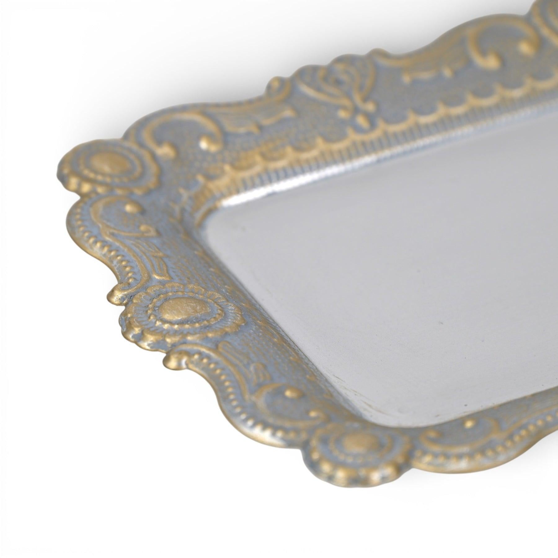 12" Blue Gray Silver And Gold Metal Handmade Trinket Tray - Kitchen & Dining