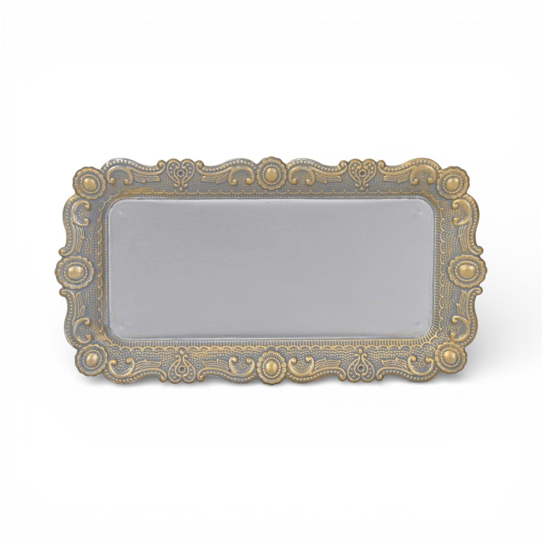 12" Blue Gray Silver And Gold Metal Handmade Trinket Tray - Kitchen & Dining