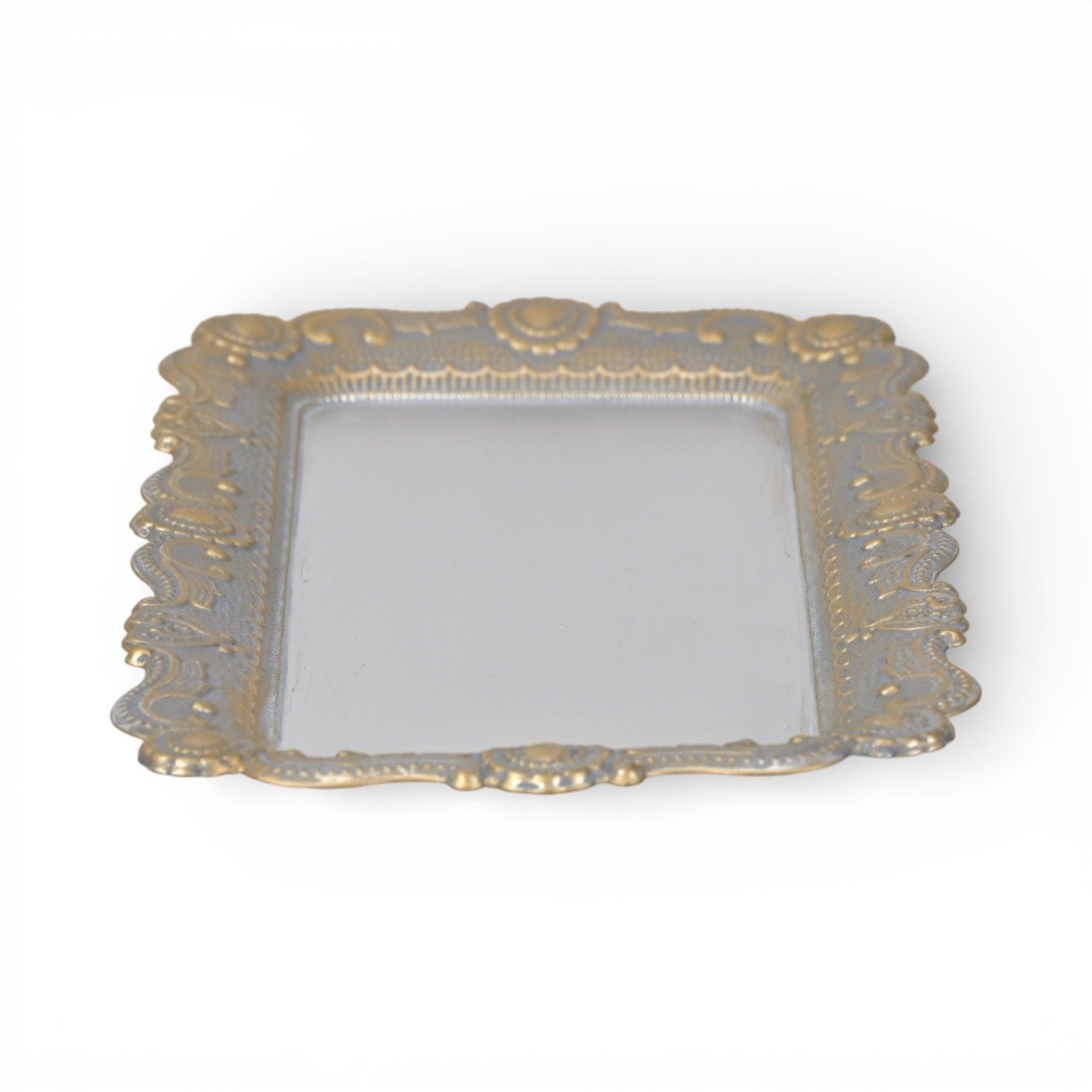 12" Blue Gray Silver And Gold Metal Handmade Trinket Tray - Kitchen & Dining