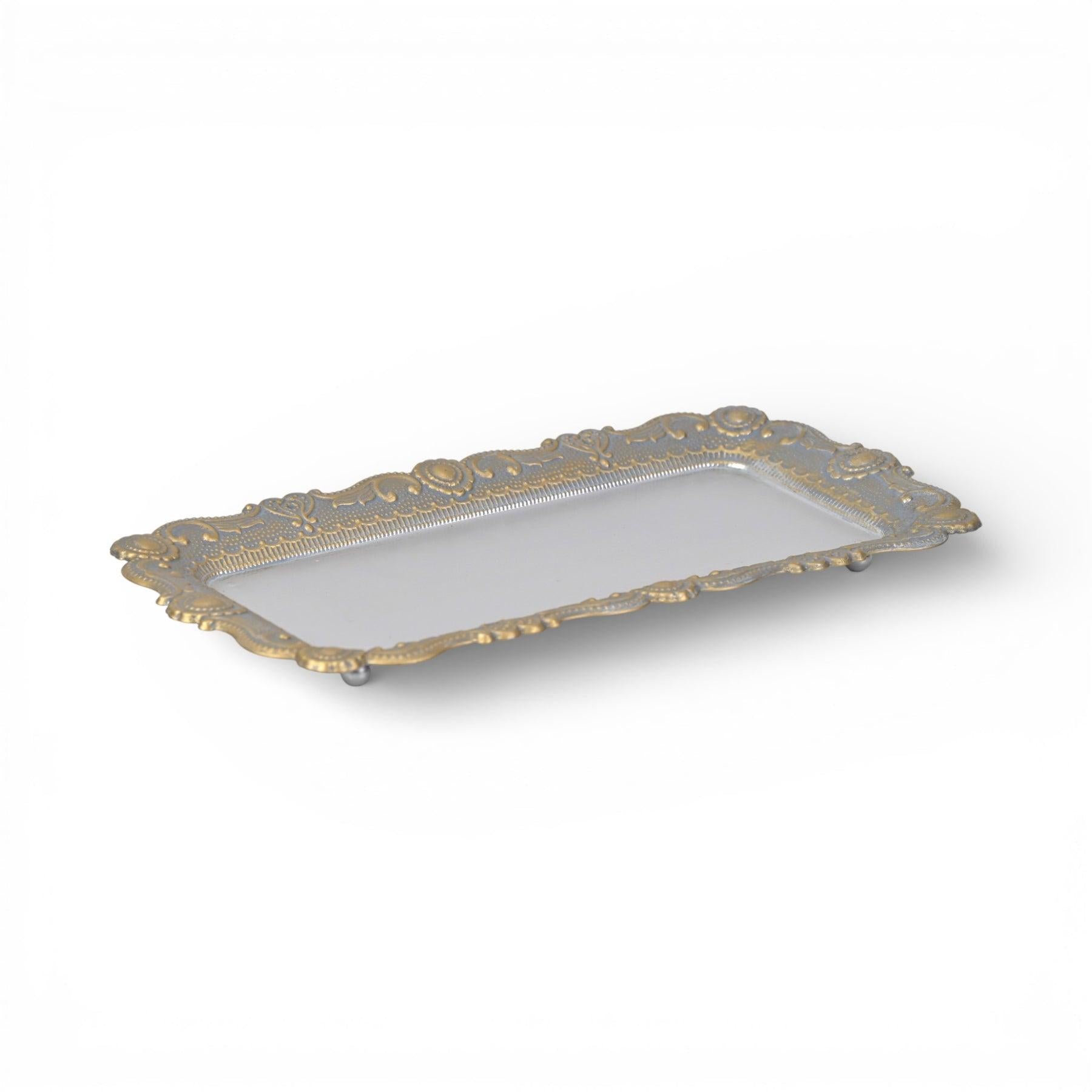 12" Blue Gray Silver And Gold Metal Handmade Trinket Tray - Kitchen & Dining