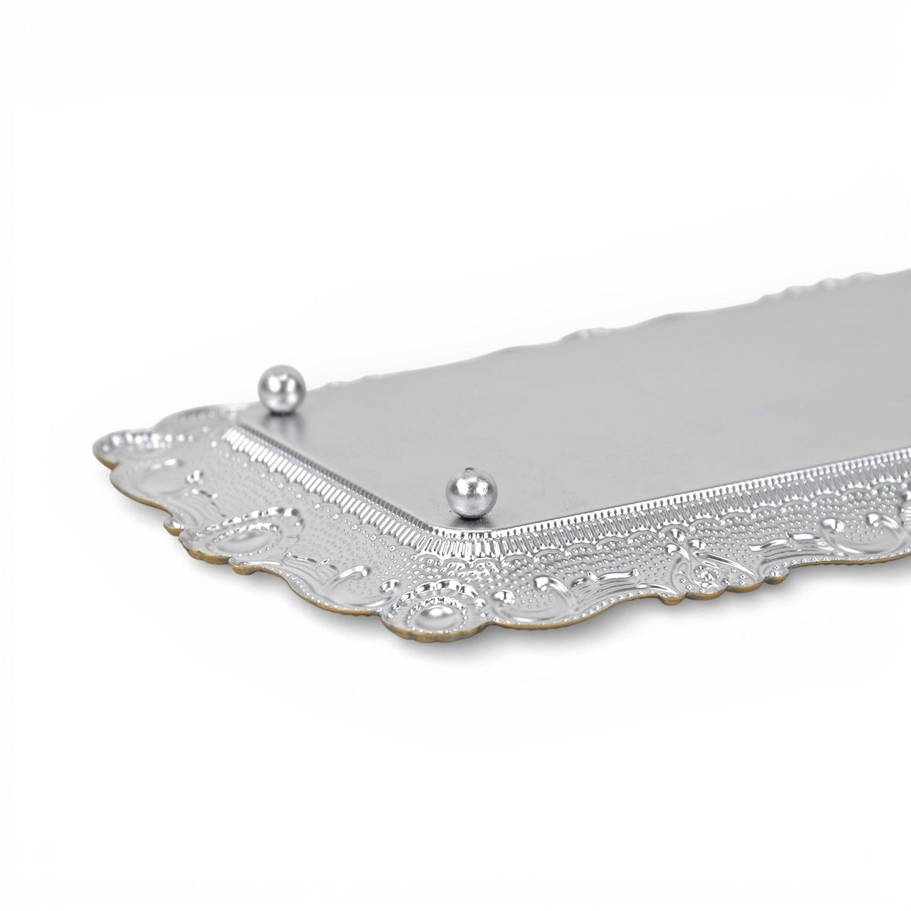 12" Blue Gray Silver And Gold Metal Handmade Trinket Tray - Kitchen & Dining