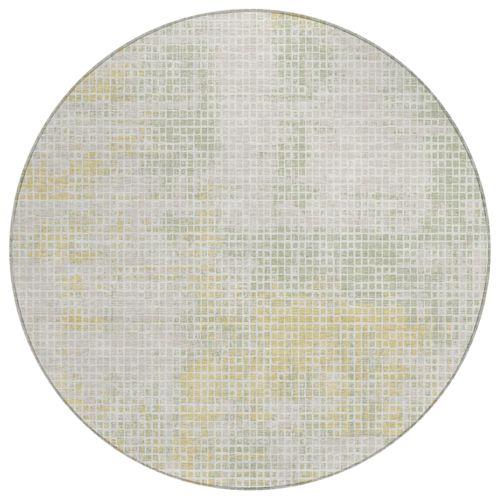8' Ivory And Linen Round Abstract Washable Indoor Outdoor Area Rug - Outdoor | blocked-out-of-stock, Outdoor, sync-blocked