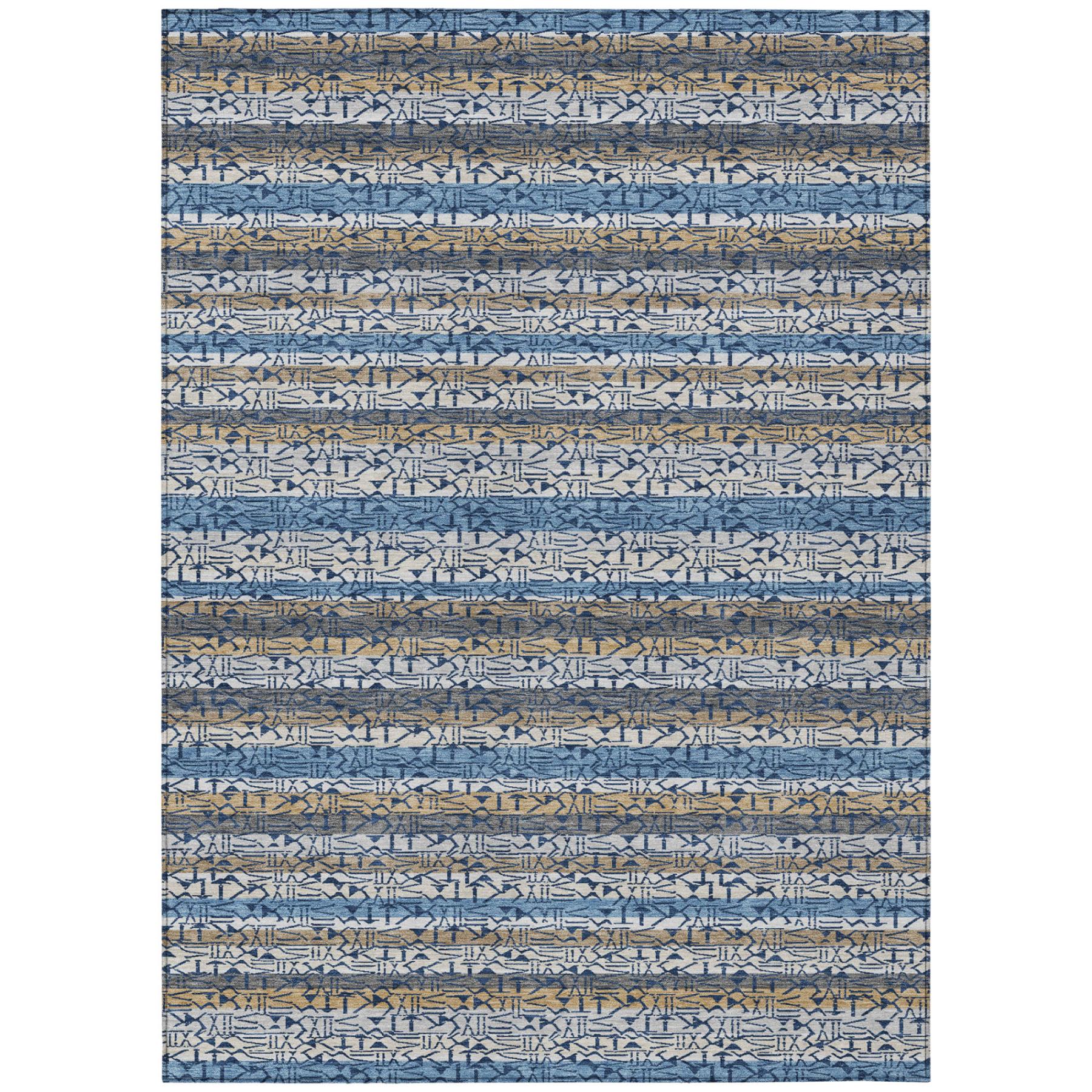 5' X 8' Blue And Silver Striped Washable Indoor Outdoor Area Rug - Sports & Outdoor