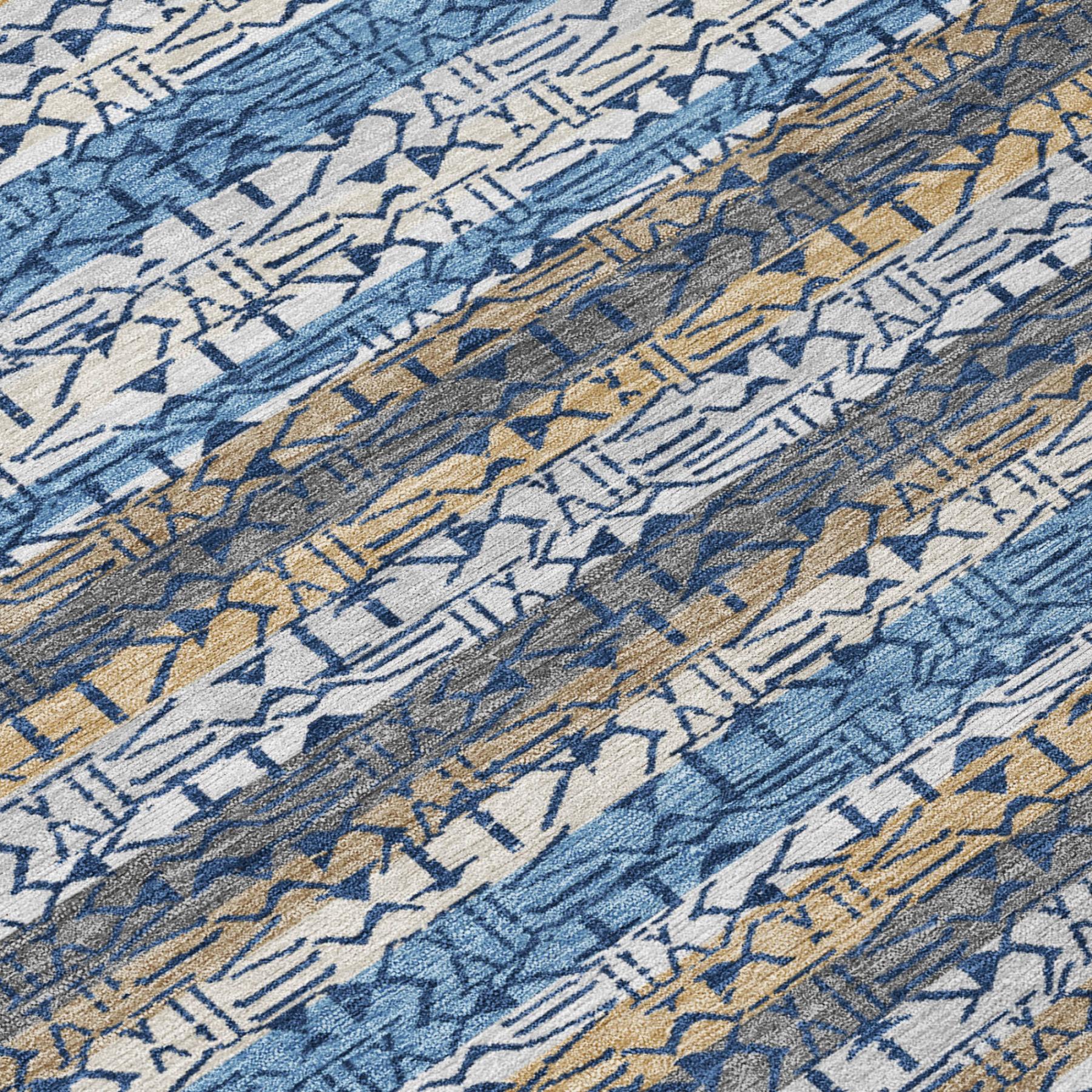 5' X 8' Blue And Silver Striped Washable Indoor Outdoor Area Rug - Sports & Outdoor