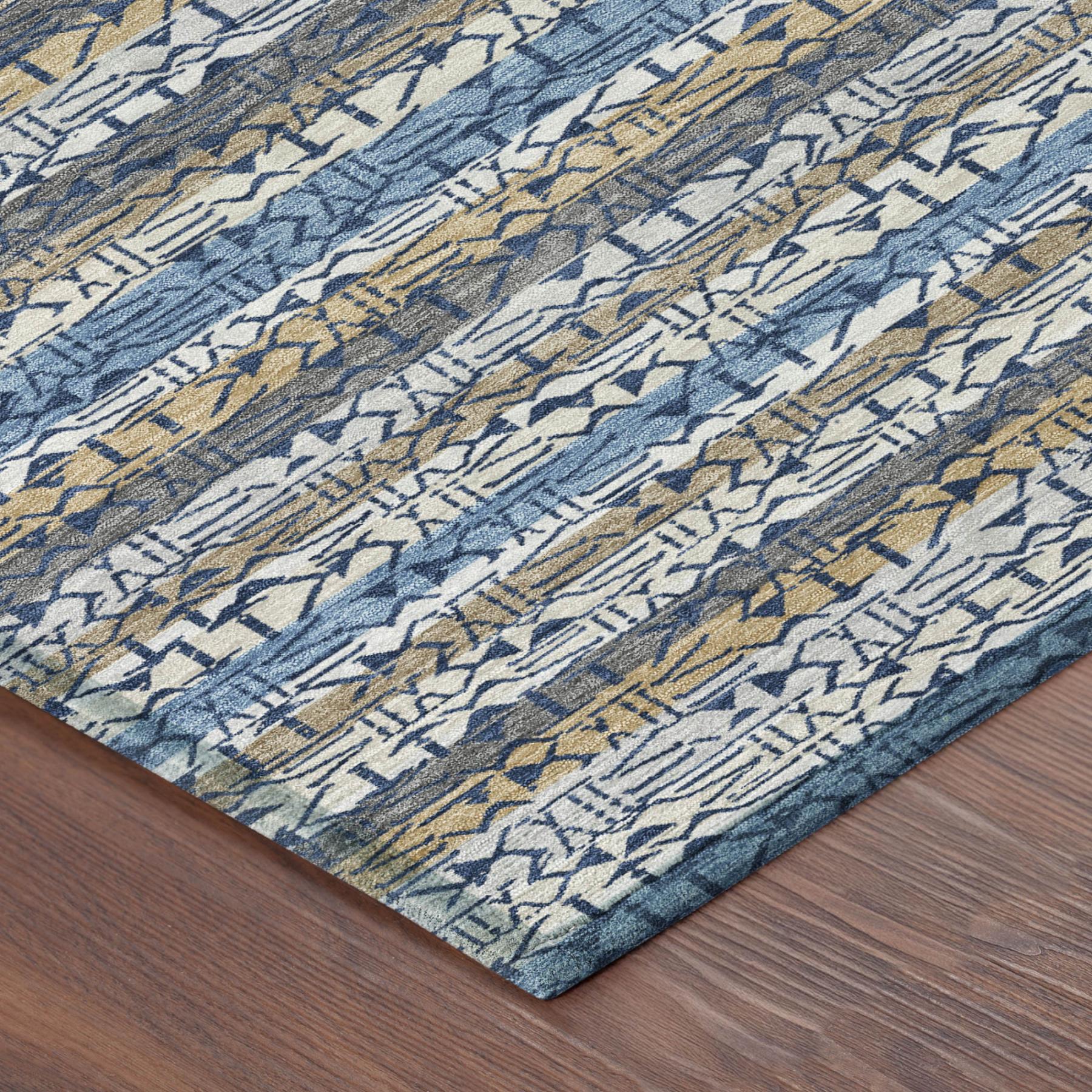 5' X 8' Blue And Silver Striped Washable Indoor Outdoor Area Rug - Sports & Outdoor