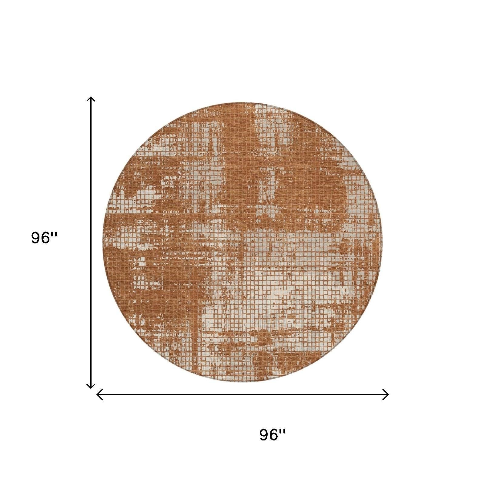 8' Orange And Beige Round Abstract Washable Indoor Outdoor Area Rug - Outdoor | blocked-missing-media,…
