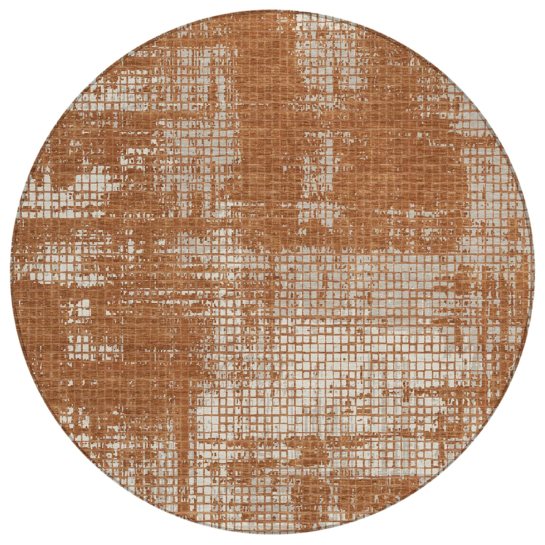8' Orange And Beige Round Abstract Washable Indoor Outdoor Area Rug - Outdoor | blocked-missing-media,…