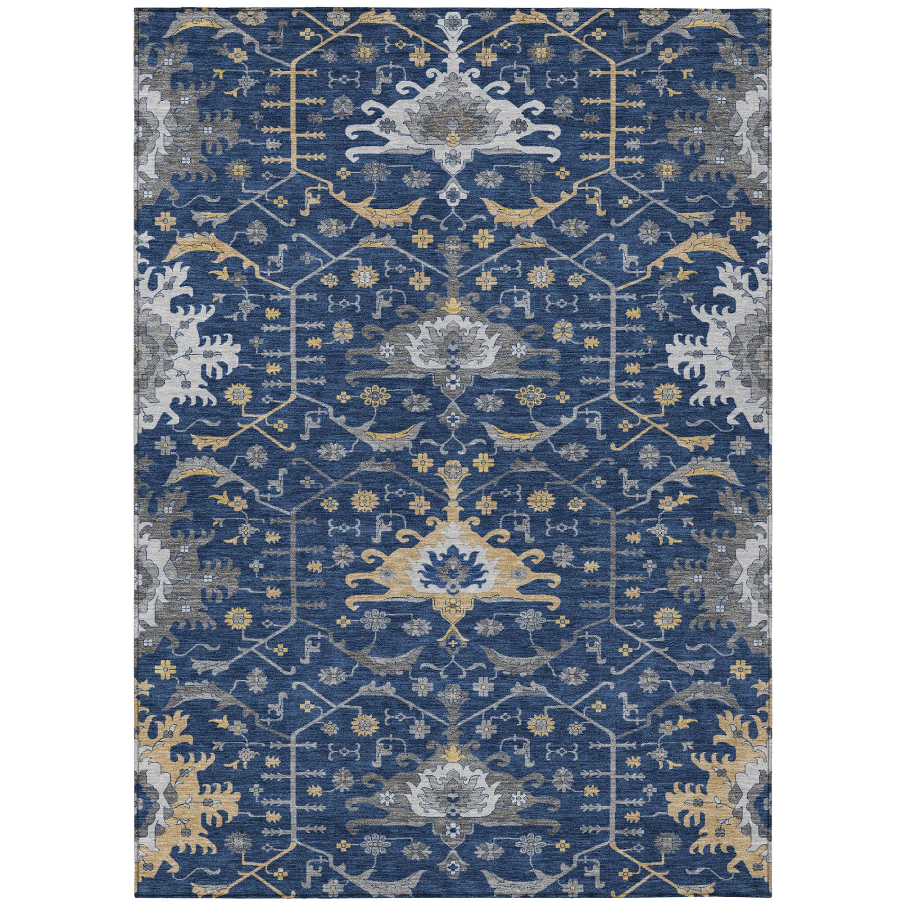 5' X 8' Navy Blue And Blue Oriental Washable Indoor Outdoor Area Rug - Outdoor | blocked-missing-media,…
