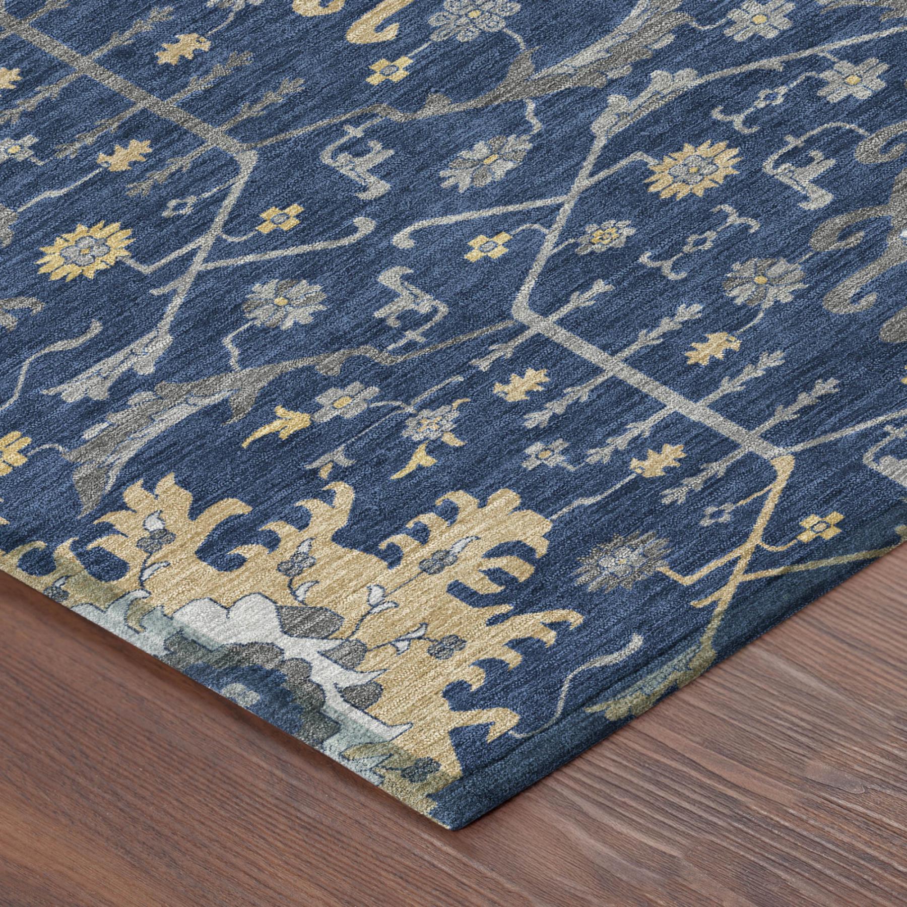 5' X 8' Navy Blue And Blue Oriental Washable Indoor Outdoor Area Rug - Outdoor | blocked-missing-media,…
