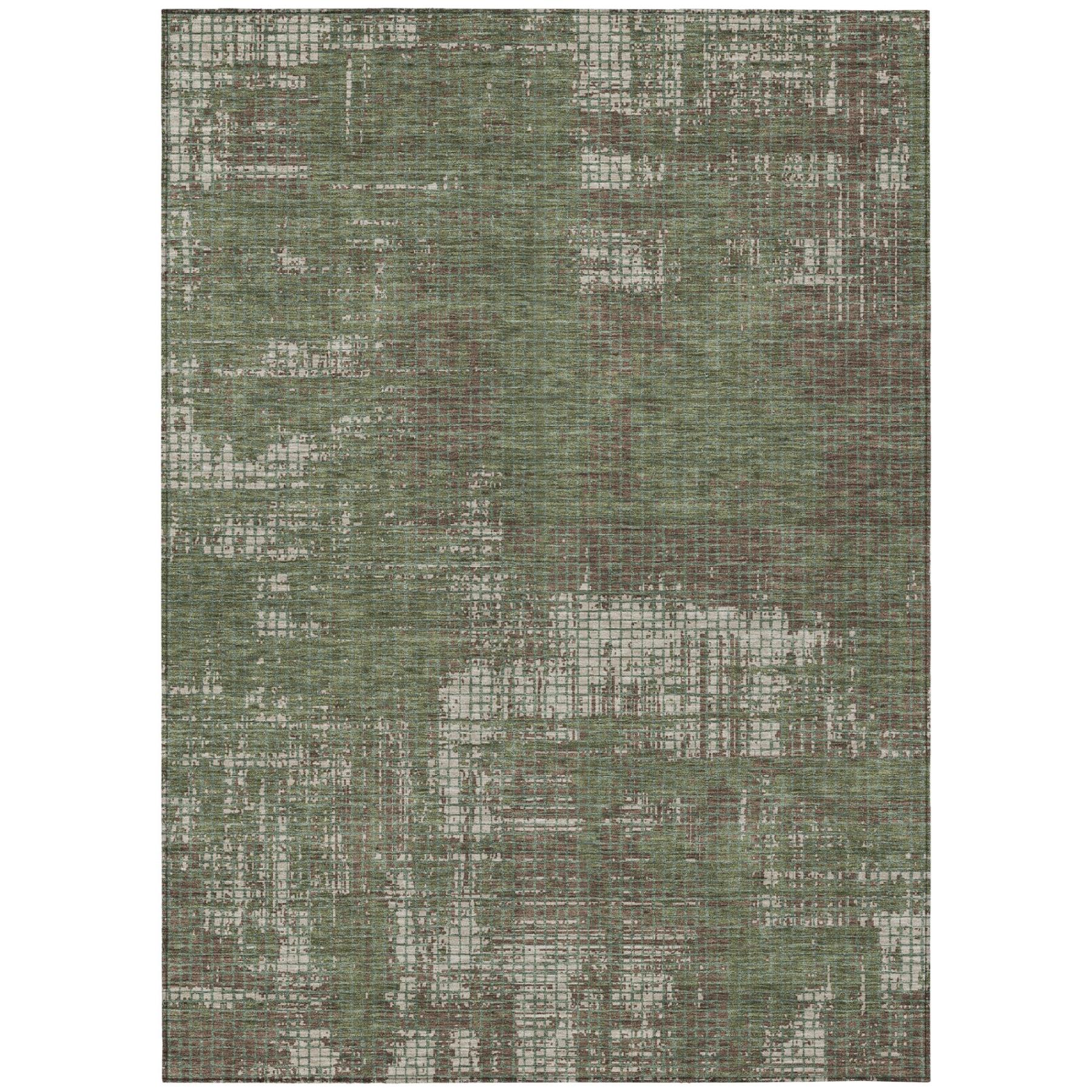 10' X 14' Olive Green And Green Abstract Washable Indoor Outdoor Area Rug - Outdoor | blocked-missing-media,…