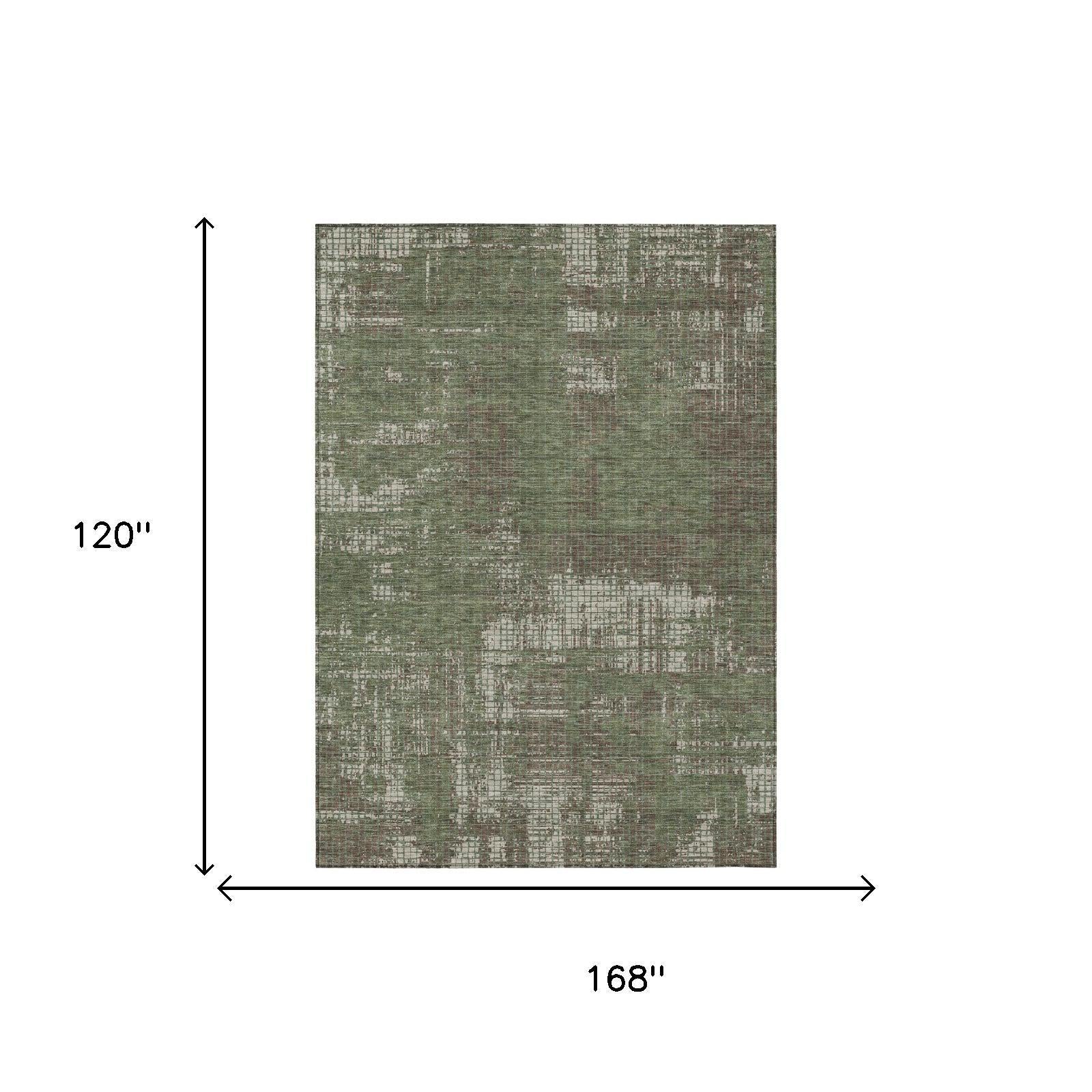 10' X 14' Olive Green And Green Abstract Washable Indoor Outdoor Area Rug - Outdoor | blocked-missing-media,…