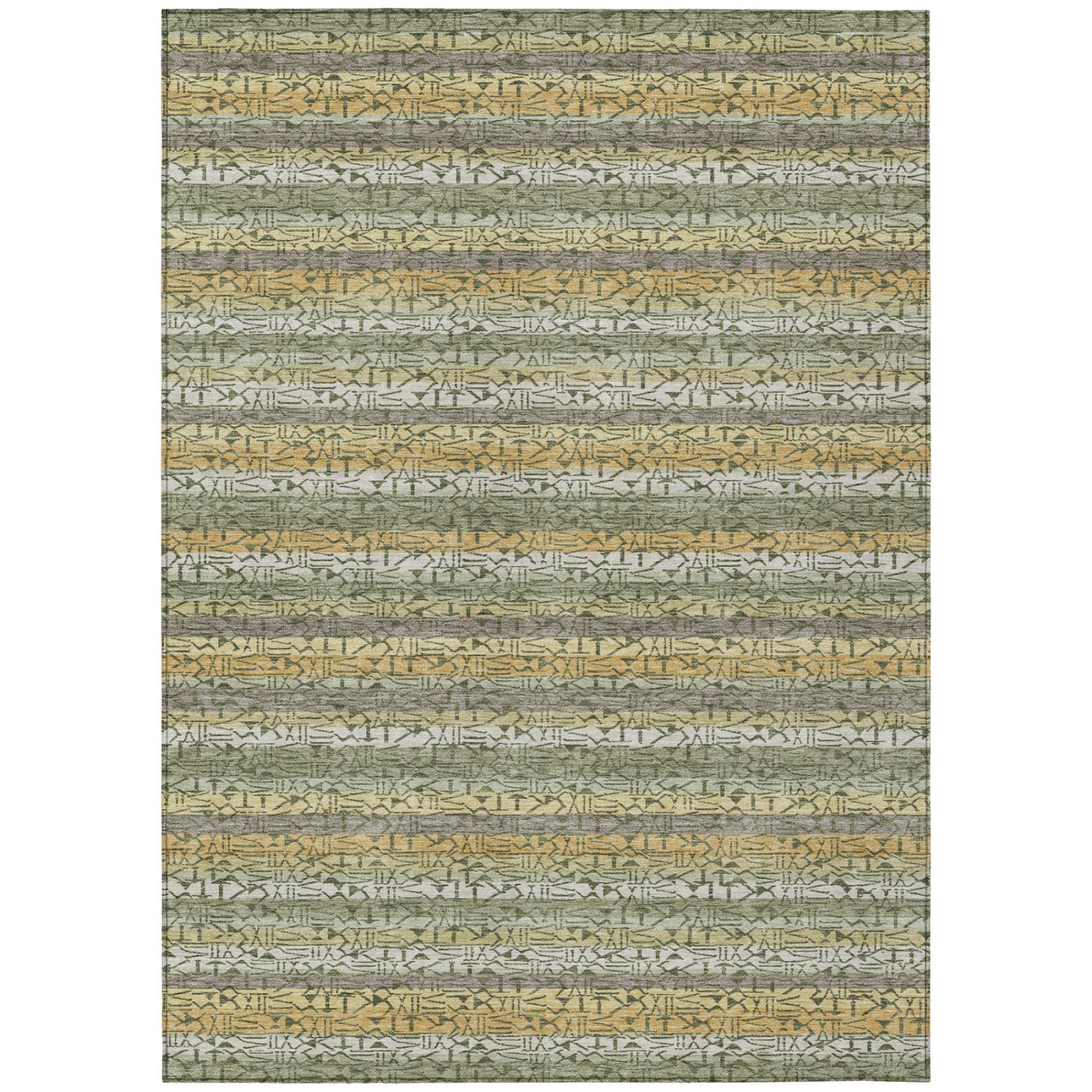 5' X 8' Sage And Green Striped Washable Indoor Outdoor Area Rug - Outdoor | blocked-missing-media, blocked-out-of-stock,…