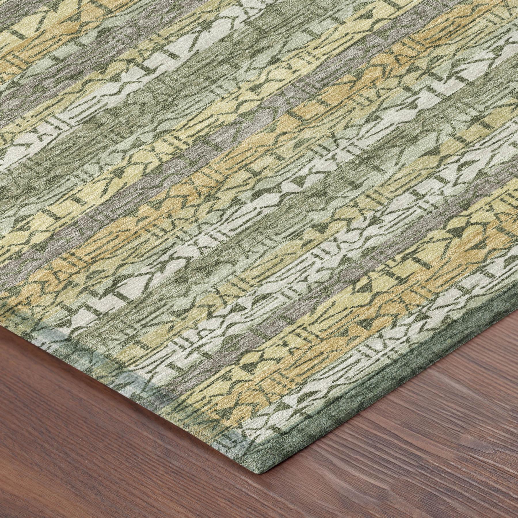 5' X 8' Sage And Green Striped Washable Indoor Outdoor Area Rug - Outdoor | blocked-missing-media, blocked-out-of-stock,…