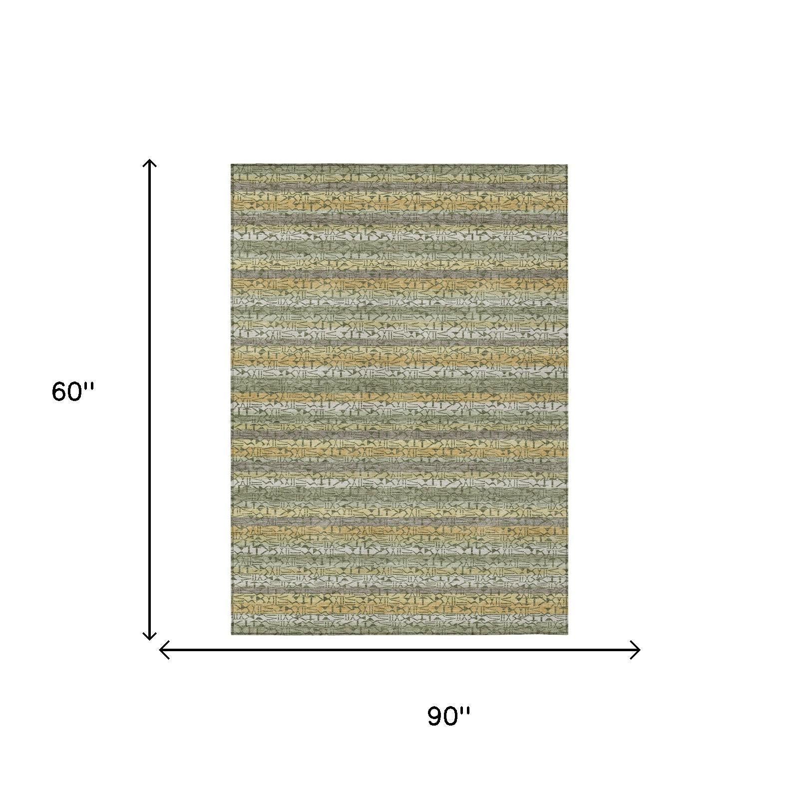 5' X 8' Sage And Green Striped Washable Indoor Outdoor Area Rug - Outdoor | blocked-missing-media, blocked-out-of-stock,…