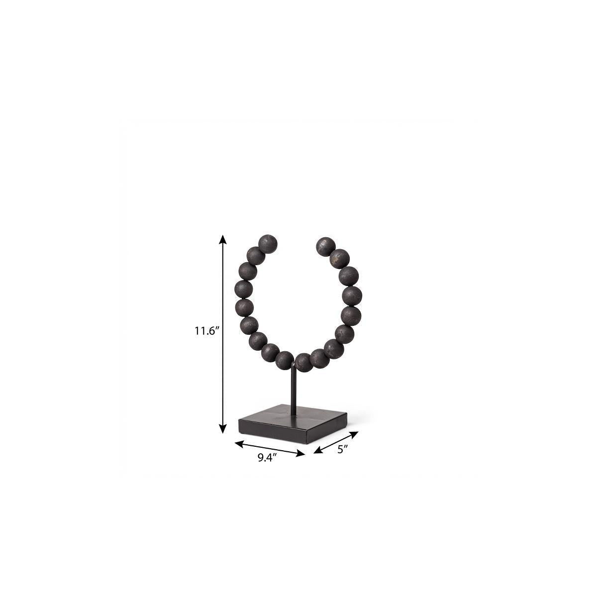 12" Black Wood and Metal Abstract Beaded Tabletop Sculpture - Home & Garden