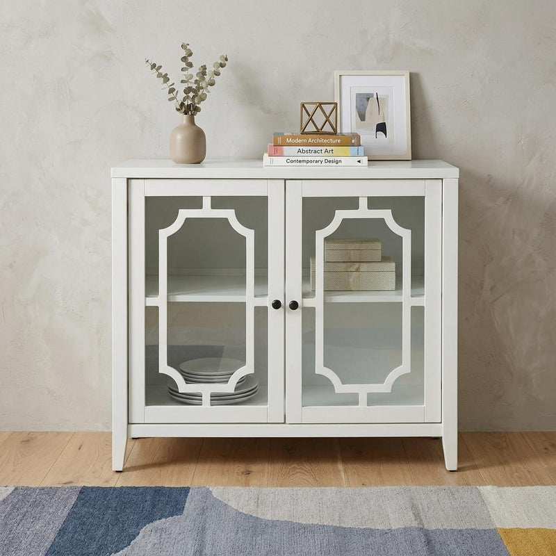 34" White Sideboard with Two Glass Doors - Kitchen & Dining