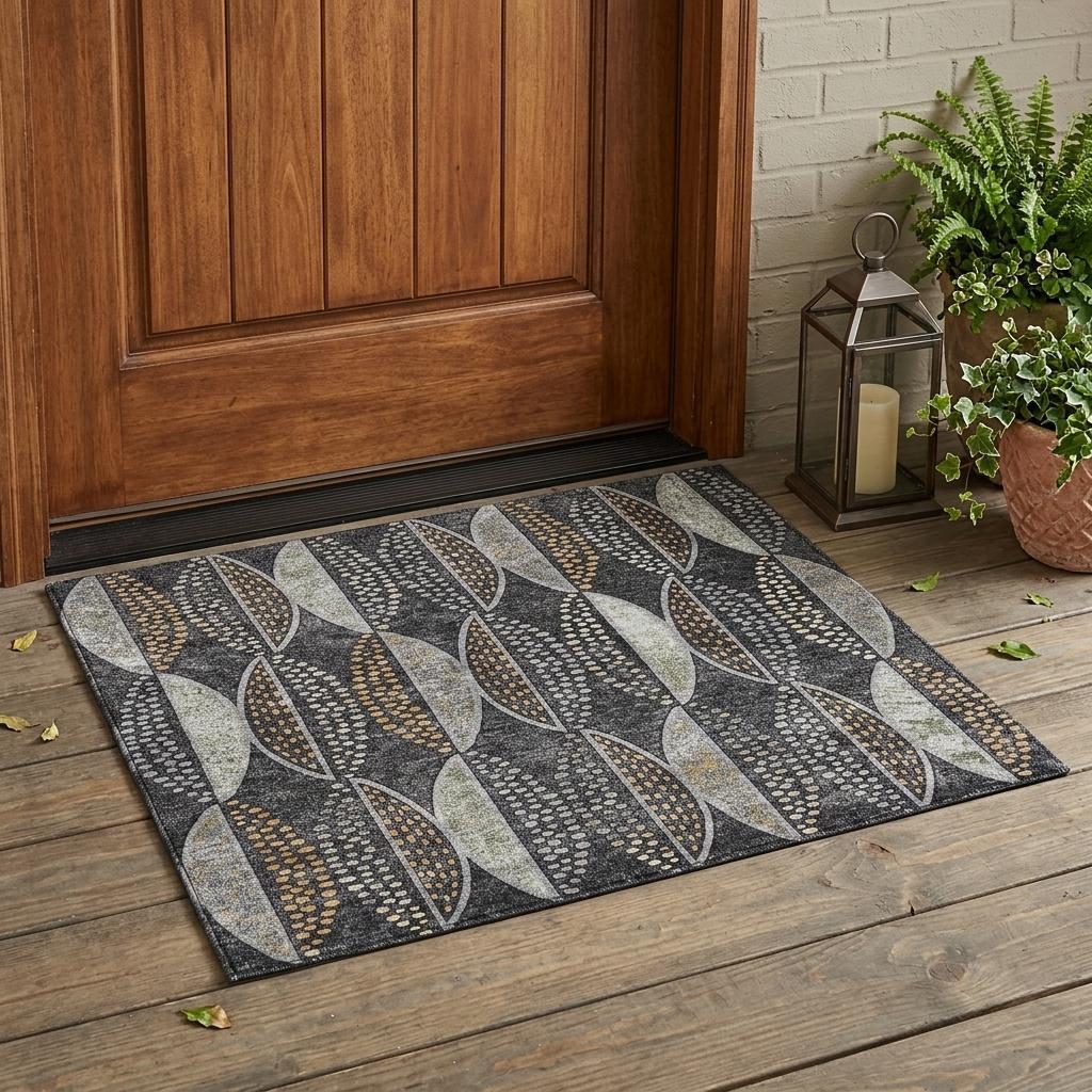 3' X 5' Black And Green Geometric Washable Indoor Outdoor Area Rug - Sports & Outdoor
