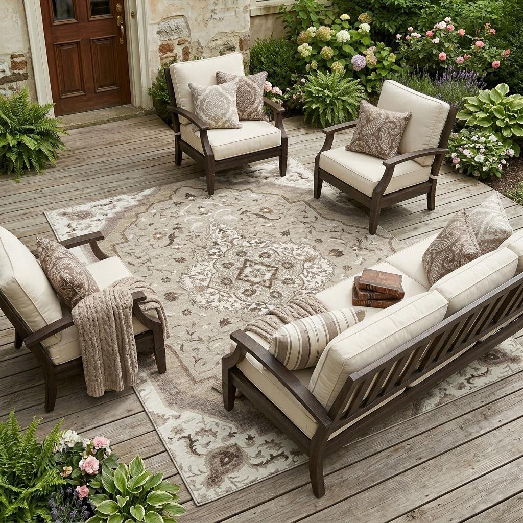 8' X 10' Beige And Taupe Medallion Washable Indoor Outdoor Area Rug - Sports & Outdoor