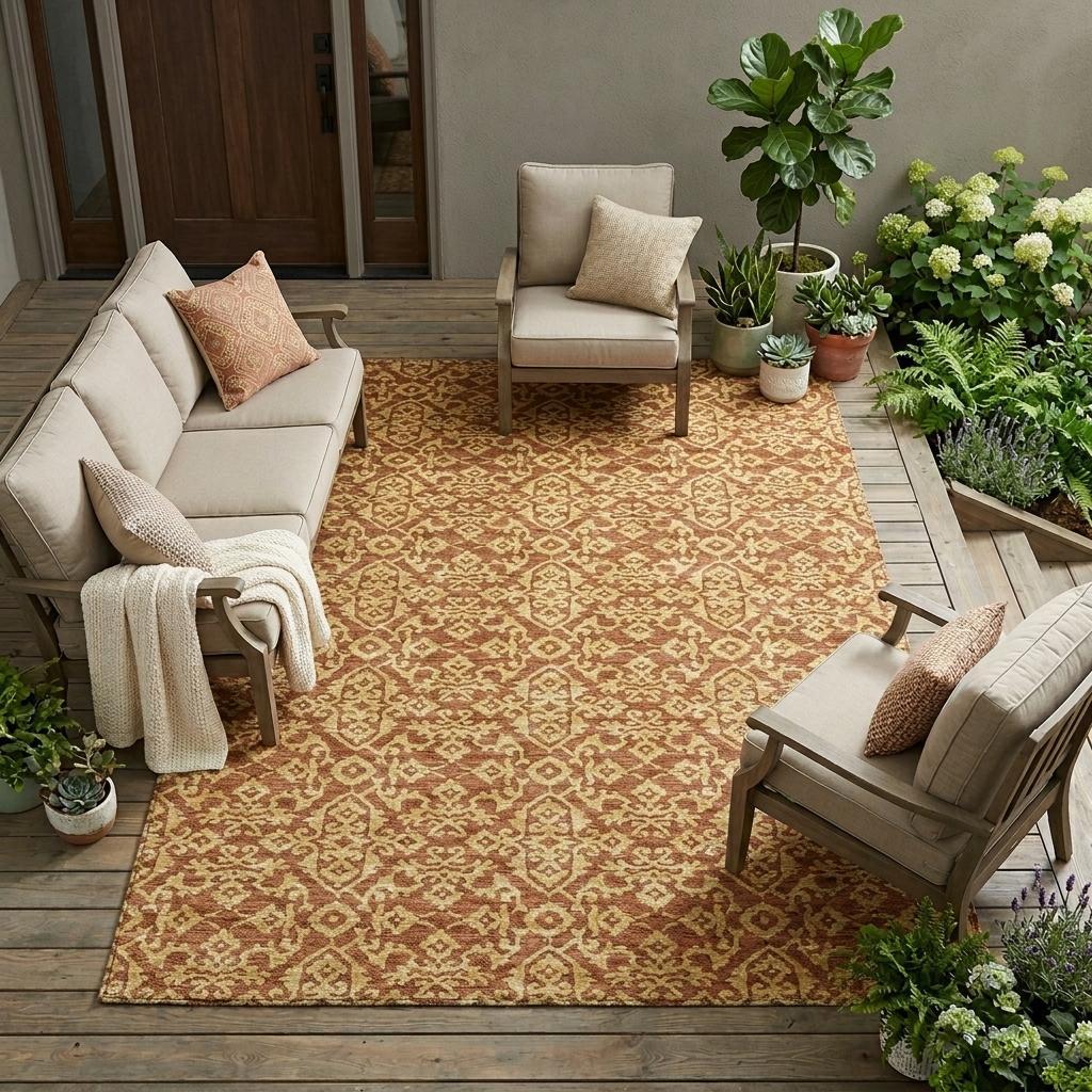 10' X 14' Orange And Graphite Oriental Washable Indoor Outdoor Area Rug - Sports & Outdoor