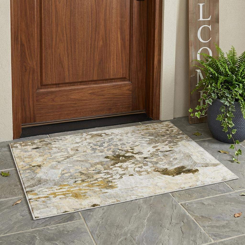 3' X 5' Brown And Silver Abstract Washable Indoor Outdoor Area Rug - Sports & Outdoor