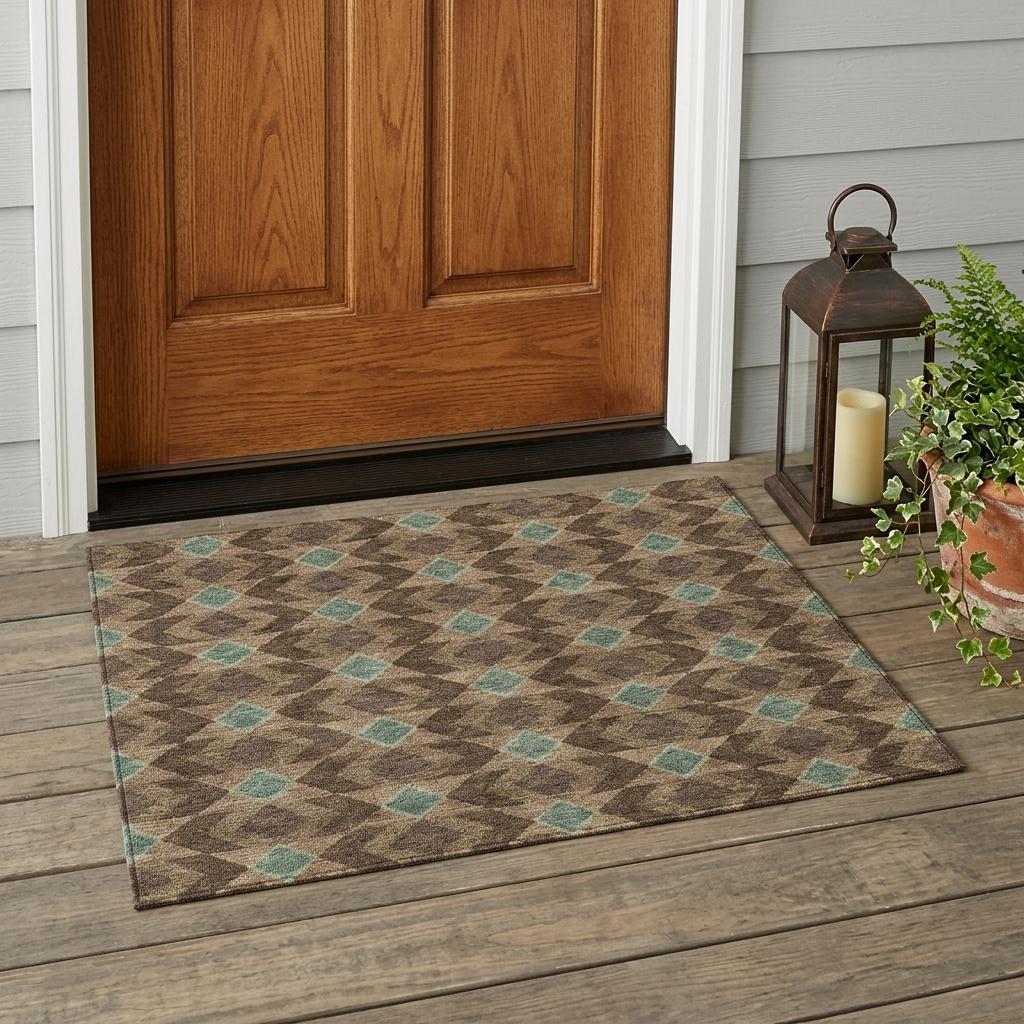3' X 5' Chocolate And Navy Blue Geometric Washable Indoor Outdoor Area Rug - Sports & Outdoor