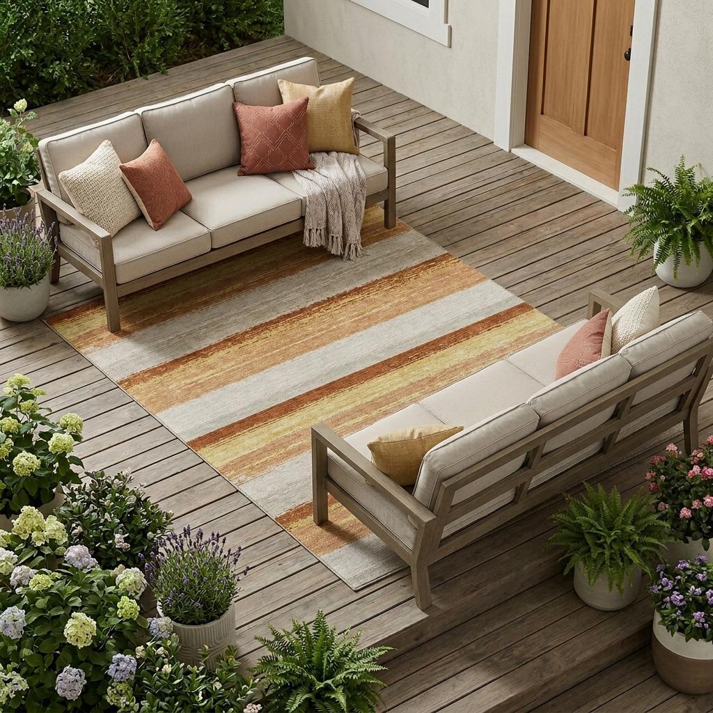 10' X 14' Copper And Purple Striped Washable Indoor Outdoor Area Rug - Sports & Outdoor