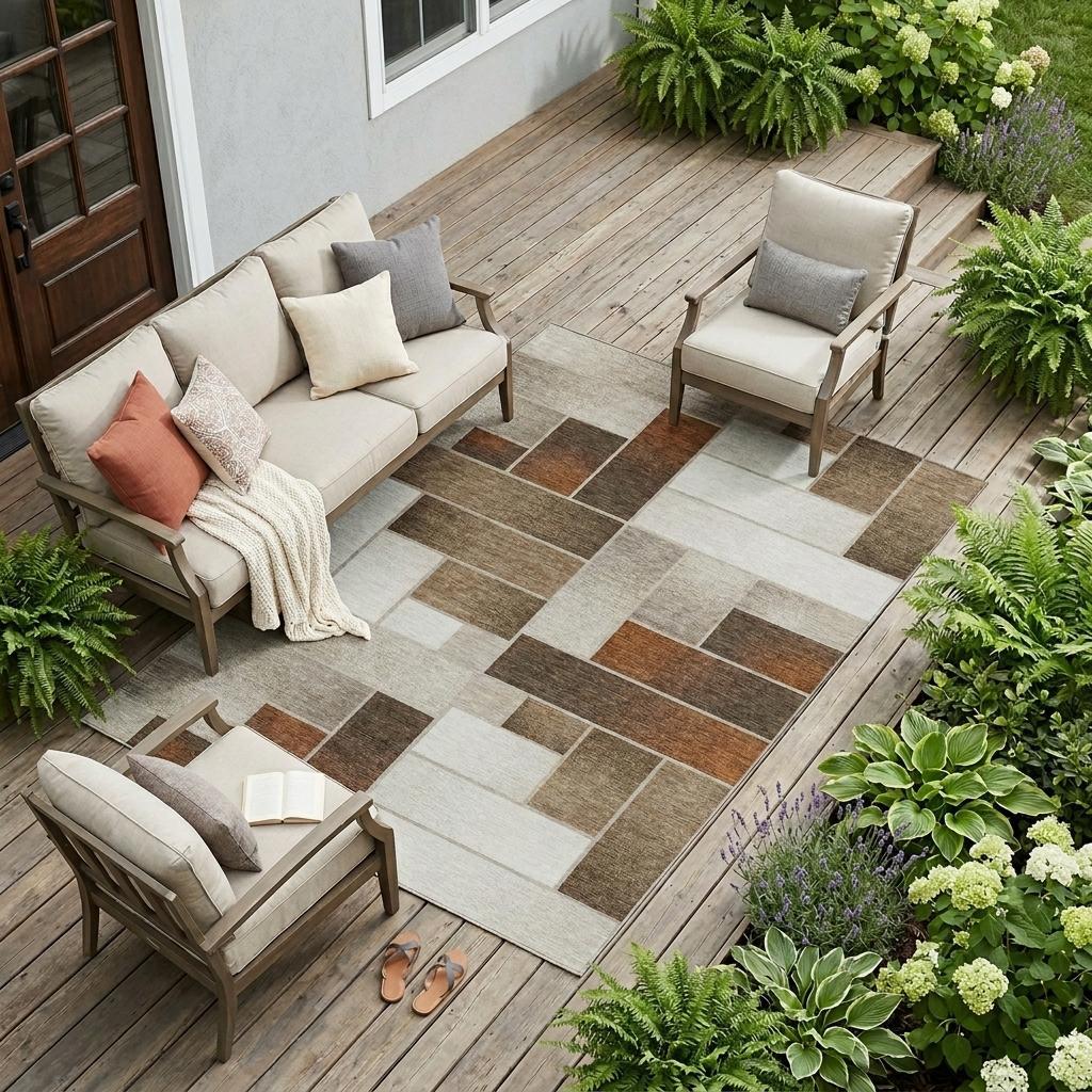 10' X 14' Beige And Graphite Geometric Washable Indoor Outdoor Area Rug - Sports & Outdoor