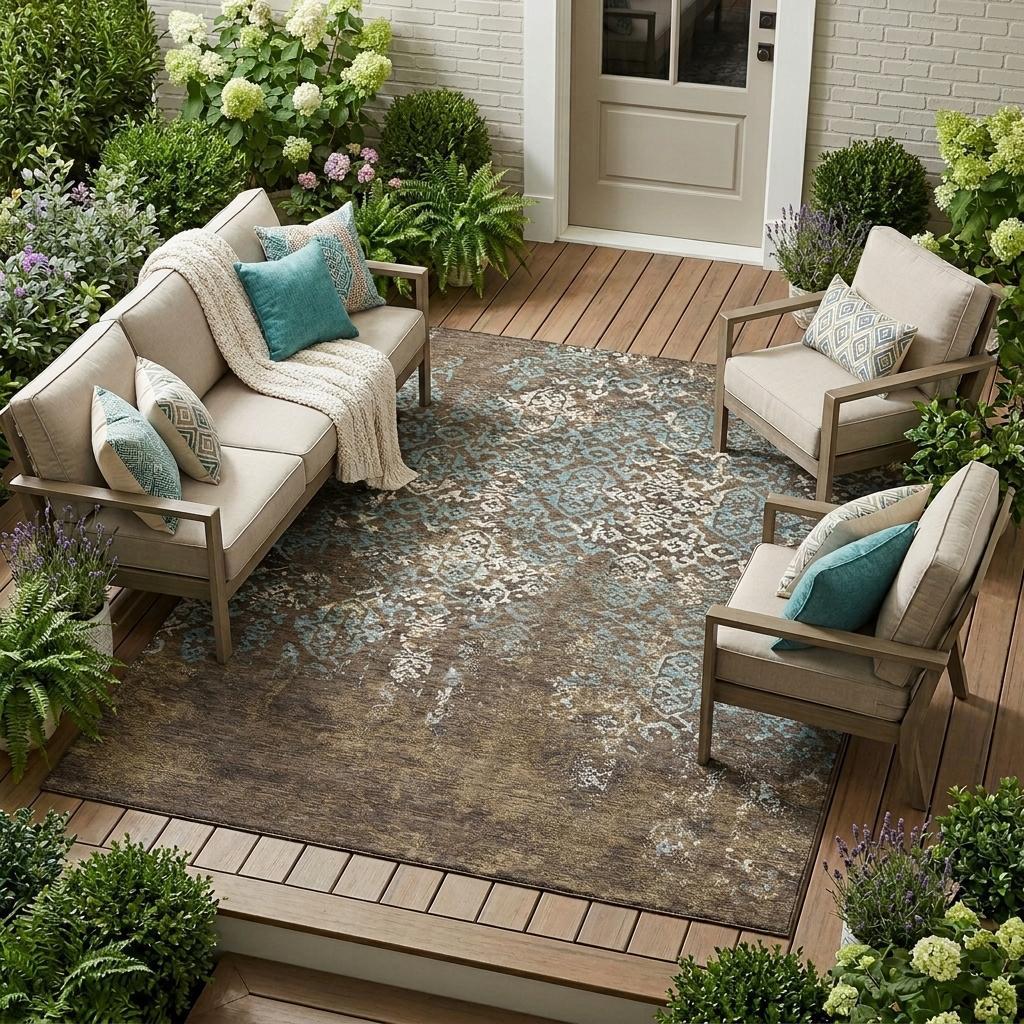 10' X 14' Brown And Khaki Oriental Washable Indoor Outdoor Area Rug - Sports & Outdoor