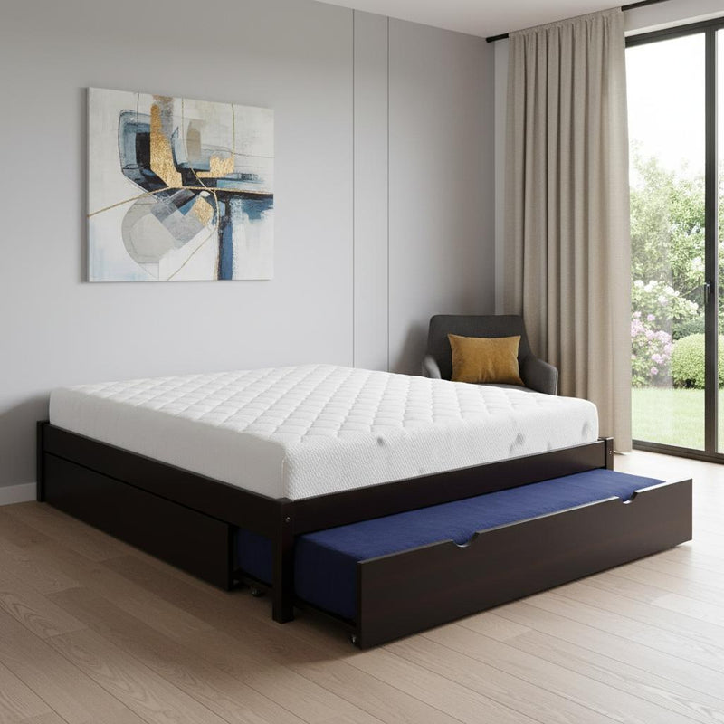 Espresso Solid Wood Twin Bed Frame With Trundle - Bed & Bath