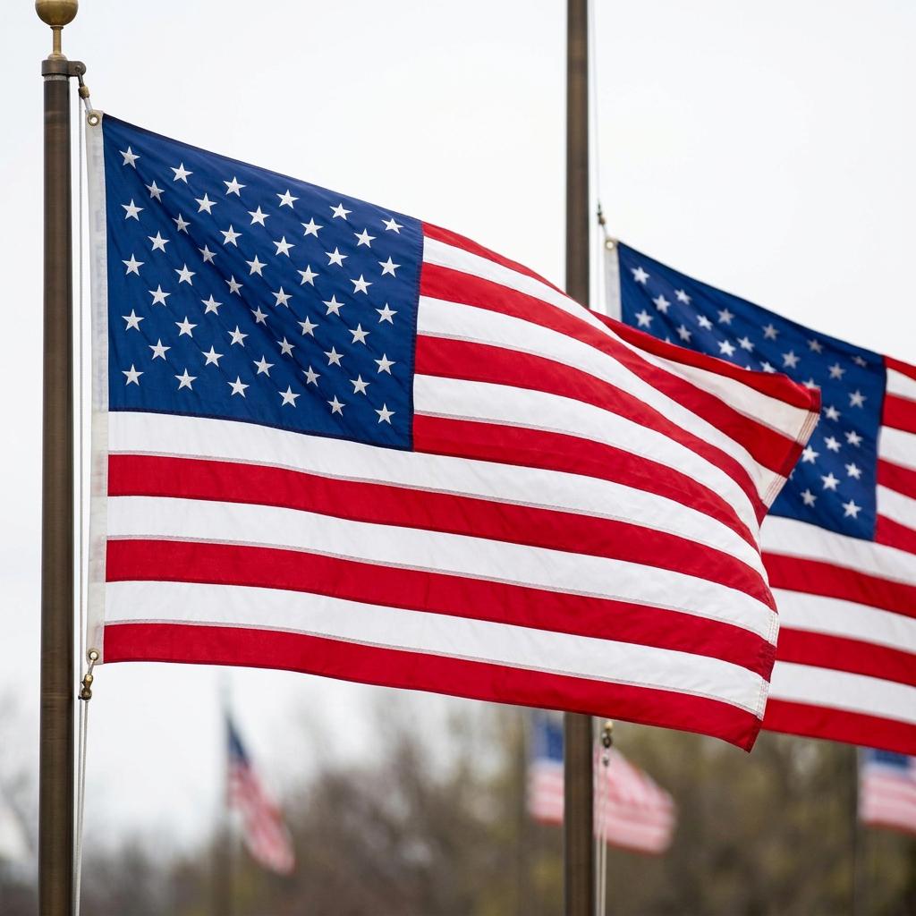 Set of Two Red White And Blue Embroidered Nylon American Flags - Outdoor
