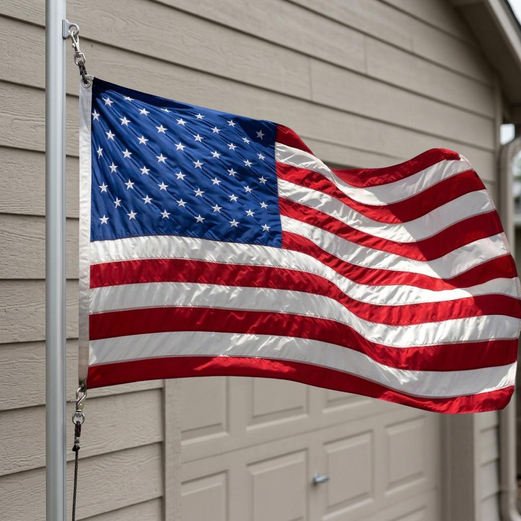 Set of Two Red White And Blue Embroidered Nylon American Flags - Outdoor