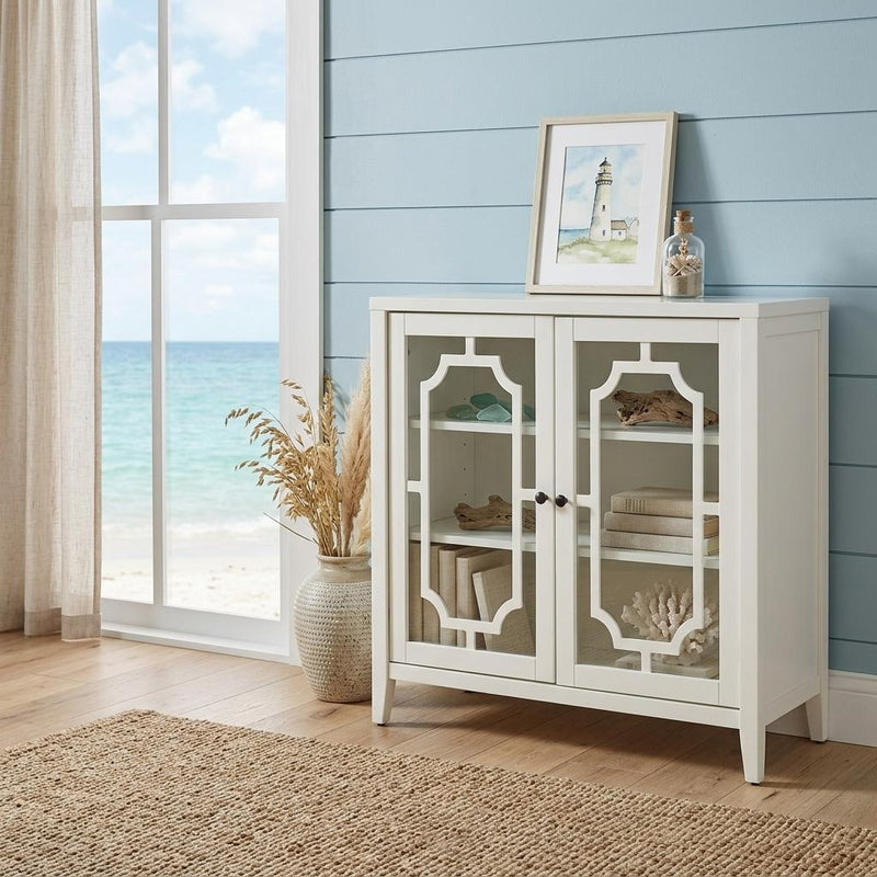 34" White Sideboard with Two Glass Doors - Kitchen & Dining