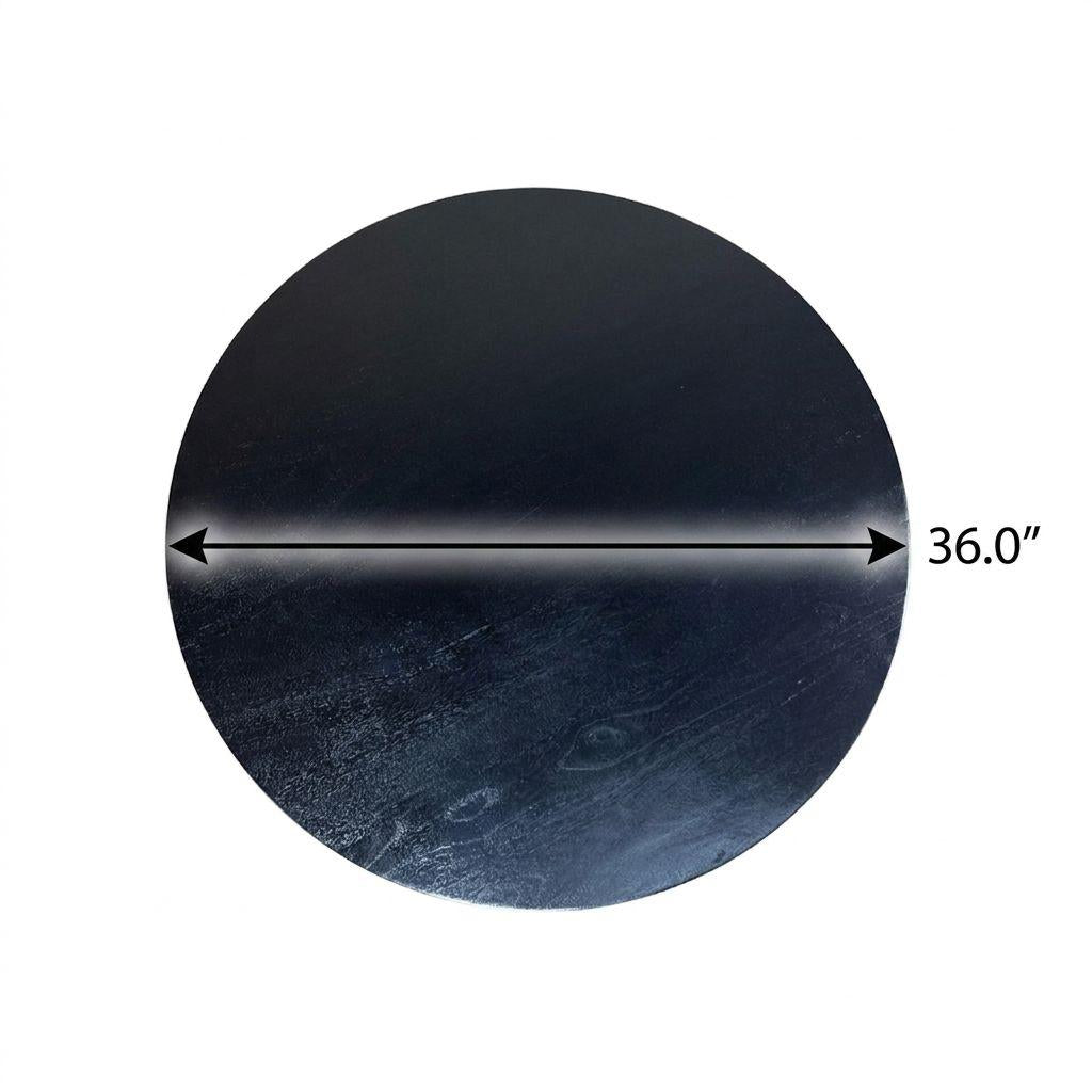 Round drum coffee table top, 36-inch diameter shown; dark navy-black surface