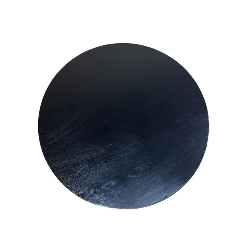 Round drum coffee table top, dark blue-black surface with smooth circular lid