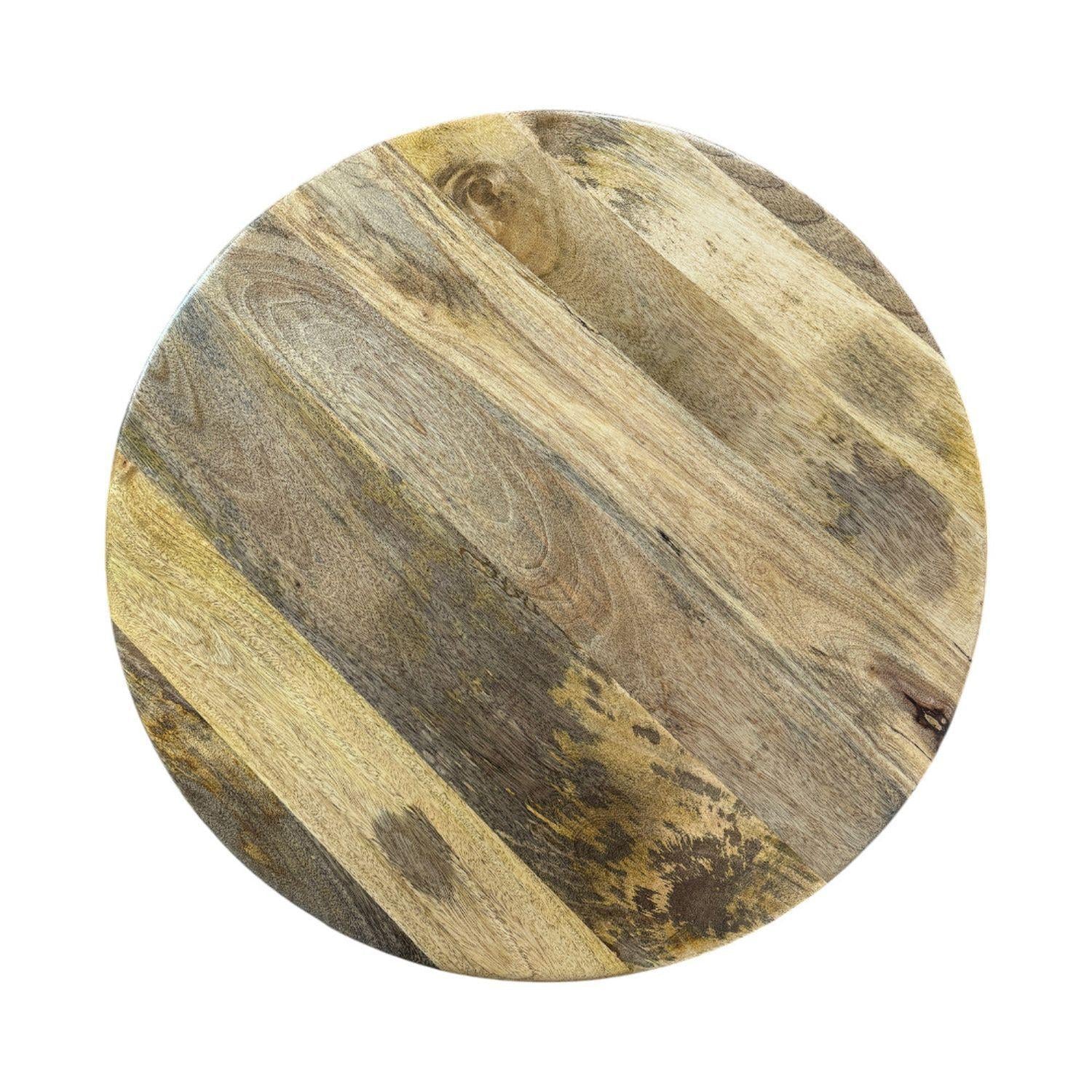 Natural solid wood round drum coffee table top with visible wood grain finish