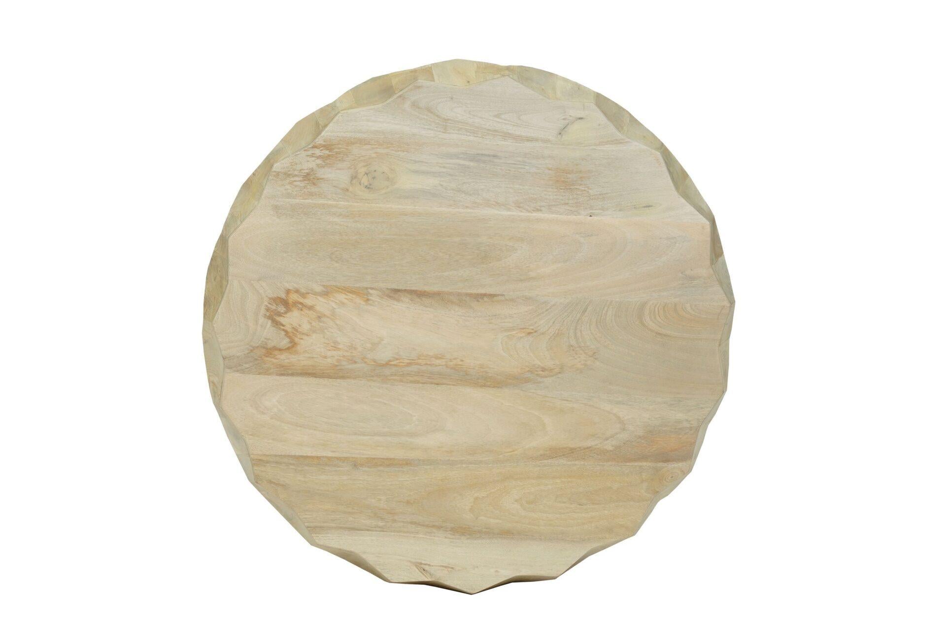 Round natural wood drum coffee table top with smooth octagonal outline