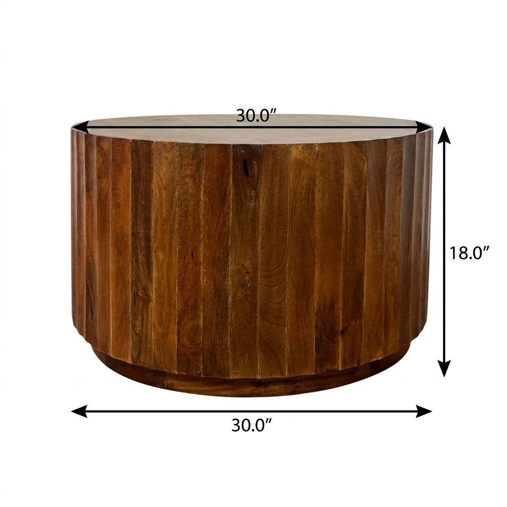 Chestnut round wood coffee table, 30 in diameter and 18 in height