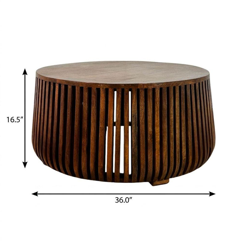 Round drum coffee table, 36" diameter and 16.5" height, chestnut solid wood