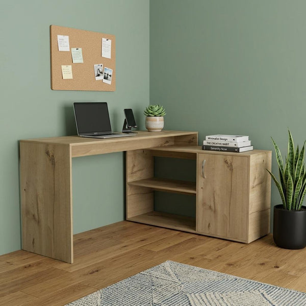 60" Oak Wood L Shape Computer Desk - Office